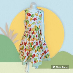 Polly & Friends Girls Floral Sleeveless Dress Seersucker Trim Sz 8